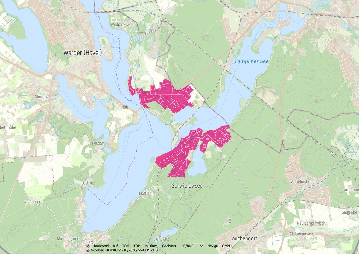 Regionalkarte Telekom zum Ausbau Glasfaser in Schwielowsee